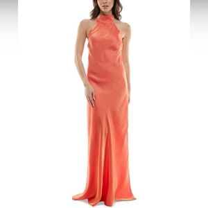 B. Darlin Halter mock neck bow back gown
